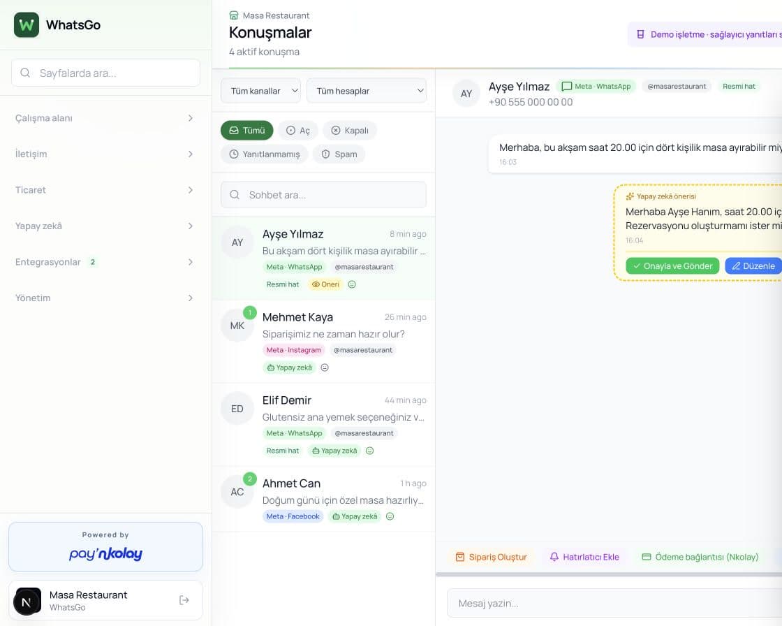 Temsili verilerle gerçek WhatsGo konuşmalar sayfası